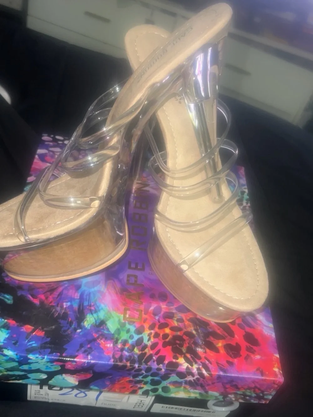 Cape Robbin Clear Platform Strappy Heels with Nude Insole